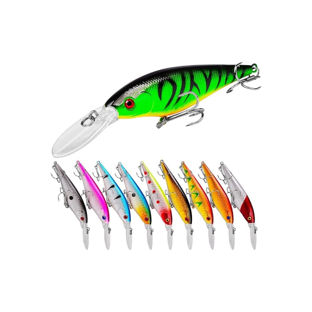 OriGlam 10 Pack Fishing Lures Hard Baits, 3D Eyes Minnow Fishing Lures Crankbait