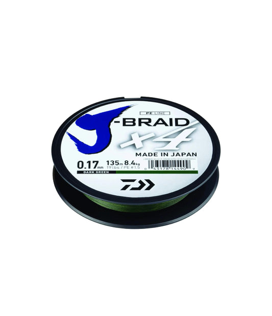 Daiwa J-Braid X4 Fishing Line 135m Spool 0.07mm 5.5lb JB4E0.07-135DG